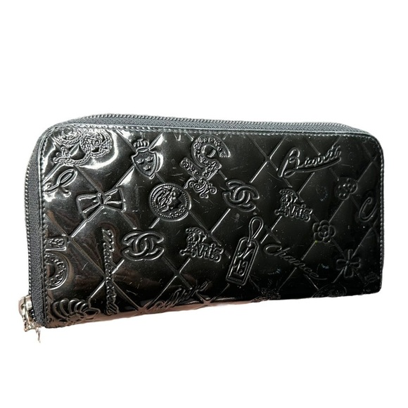 Authentic CHANEL Precious Symbols Black Patent Quilted Leather Zippy Wallet - Picture 16 of 16